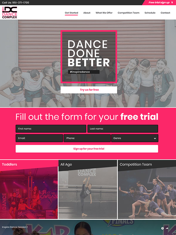 Inspire Dance Complex Website Design And Dance Studio Website Marketing