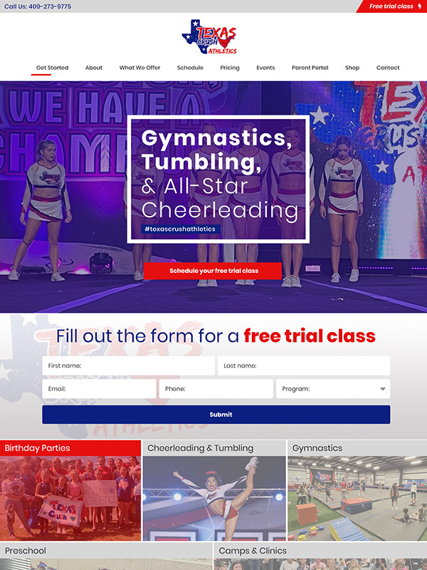 Texas Crush Gymnastics Website Design, Cheerleading Website Design And Dance Studio Website Design
